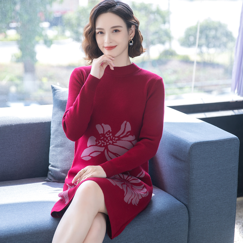 2024春秋装新款专柜品牌羊绒衫女大码羊毛衫女山羊绒衫中长款连衣裙套头毛衣女系带修身显瘦针织衫打底衫女大码女装高清大图