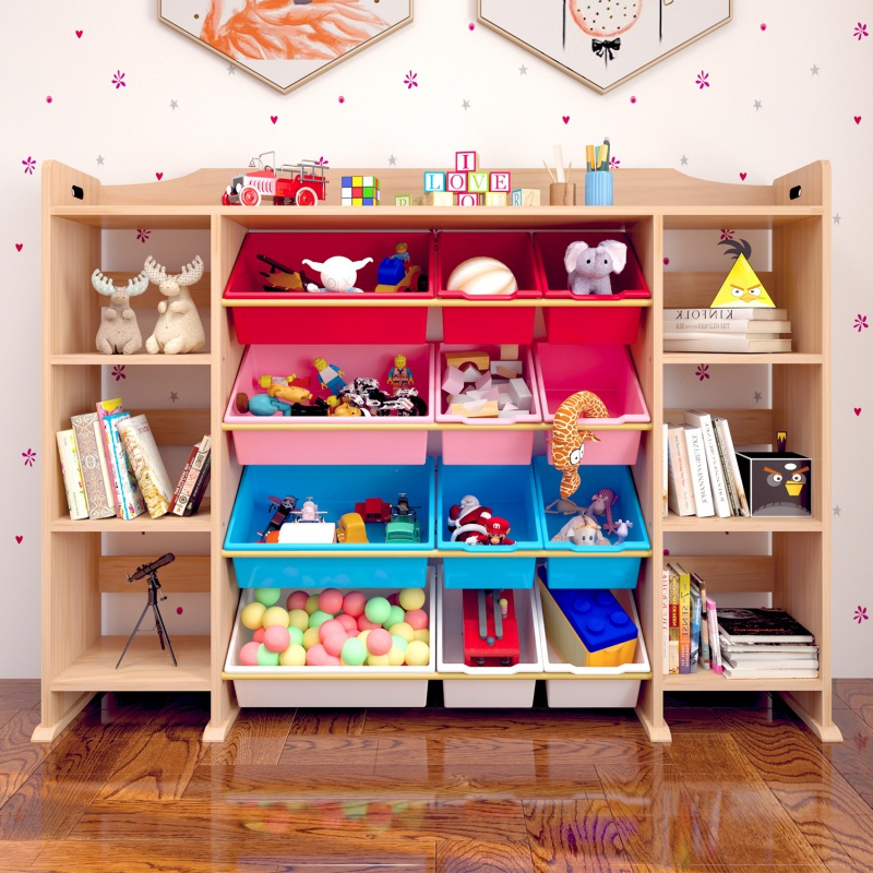 智扣儿童玩具收纳架实木宝宝多层玩具柜幼儿园玩具分类整理柜大容量e