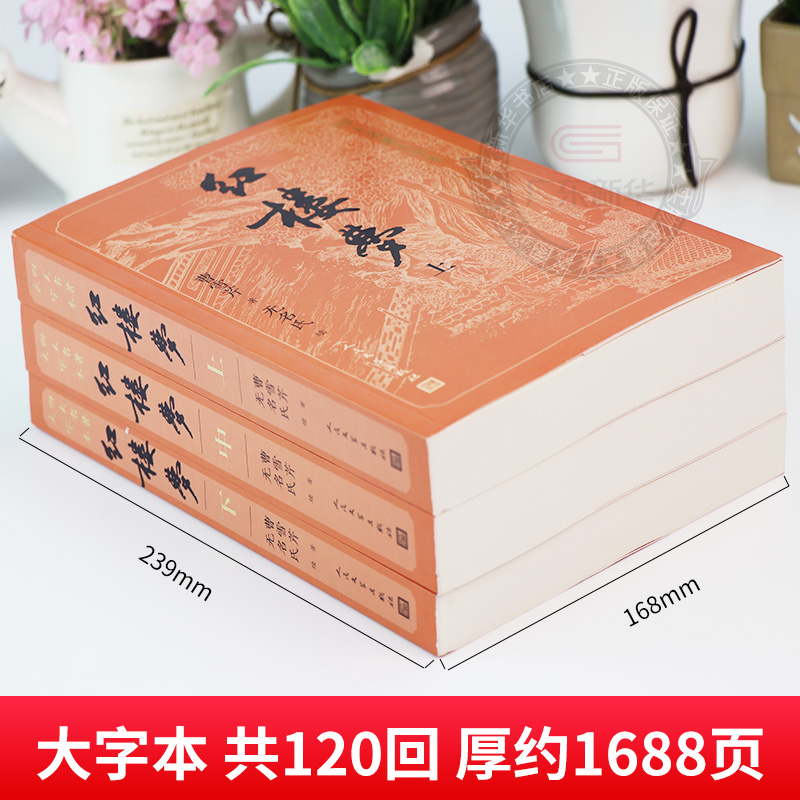 四大名著大字本 红楼梦(上中下) [正版]人物关系表+主仆关系表大字版红楼梦原著上中下共3册小初高中学生青少成年人版四大高清大图