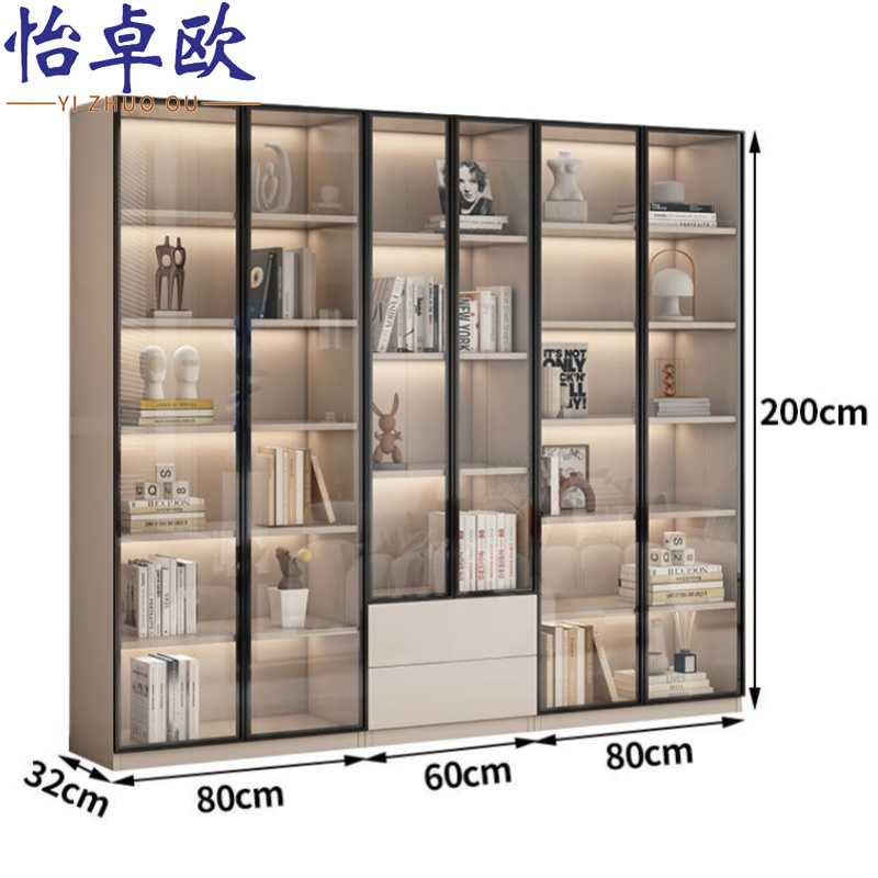 怡卓欧实木办公柜六门两抽台高清大图
