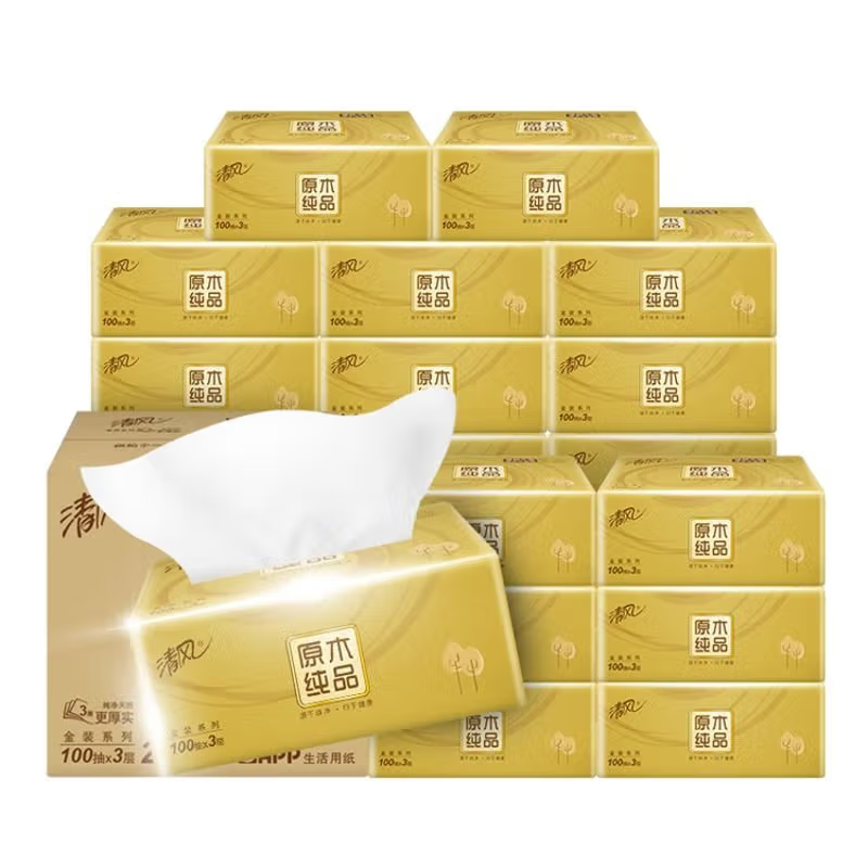 清风 BREEZE 100抽3层金装面巾纸24包整箱(AR42GZZ02)ZC -