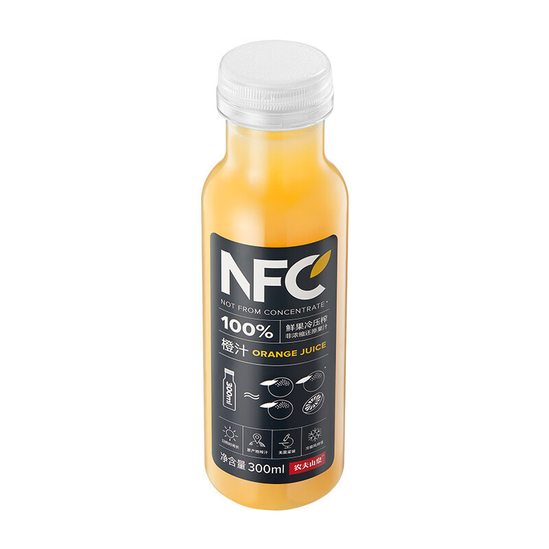 农夫山泉NFC橙汁果汁饮料100%鲜果冷压榨 橙子冷压榨300ml*10瓶礼盒