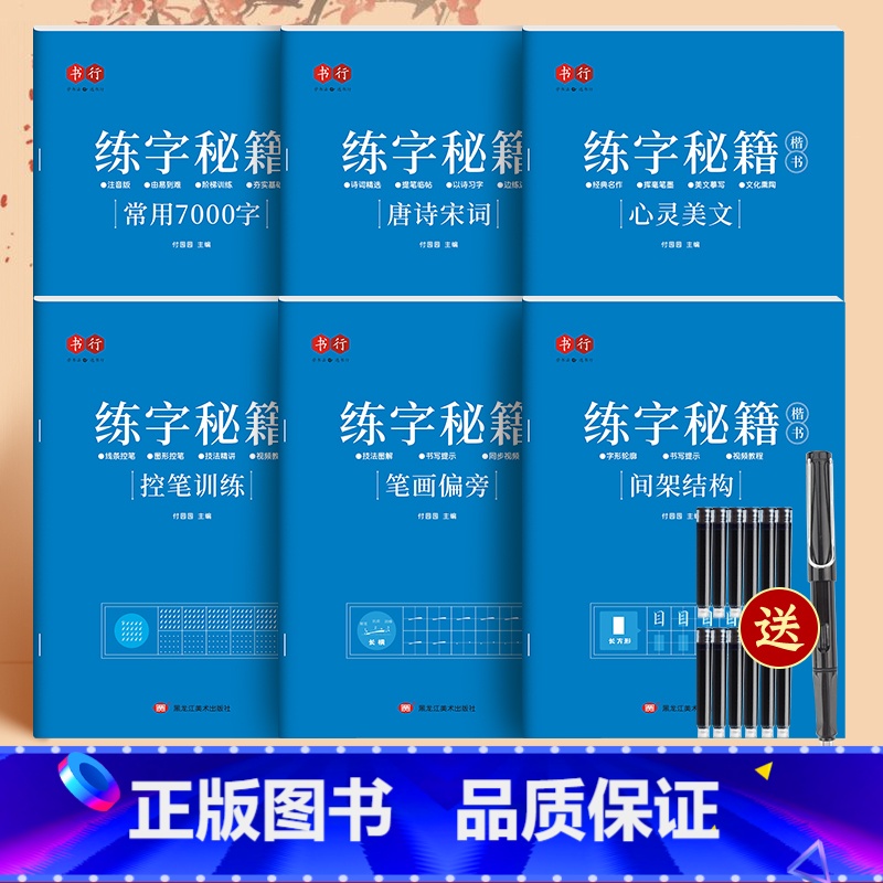 楷书速成全套6本【送黑色正姿钢笔一支+黑色墨囊12支】 【正版】楷书练字帖小学生行楷基础入门速成钢笔硬笔字帖书法练字本初