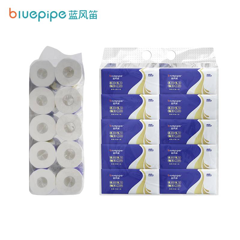 蓝风笛 纸巾 组合套装(抽纸*1提+卷纸*1提)/套高清大图