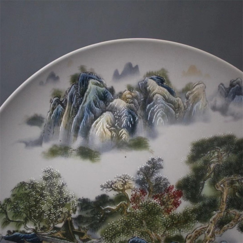 美帮汇景德镇仿古陶瓷乾隆粉彩山水风景盘家居装饰展柜客厅卧室中式摆件高清大图