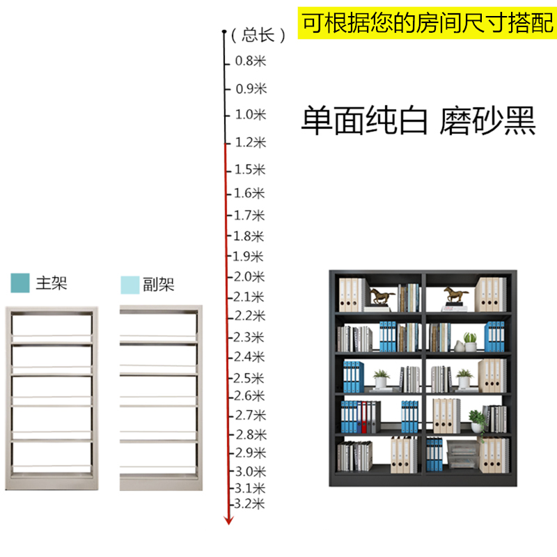 汉诺鑫威钢制书架置物架图书馆单双面书店阅览室货架档案架资料架双面一列一高清大图
