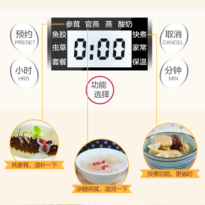 天际 DGD22-22EG陶瓷内胆隔水电炖锅一锅三胆煲汤煮粥电炖盅全自动家用炖盅预约定时2-3L/2.2升