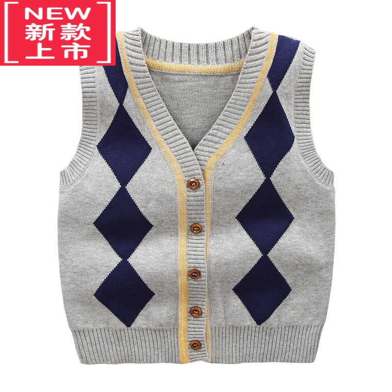 可莉允男童马甲春秋秋季童装儿童休闲背心宝宝针织开衫坎肩毛衣