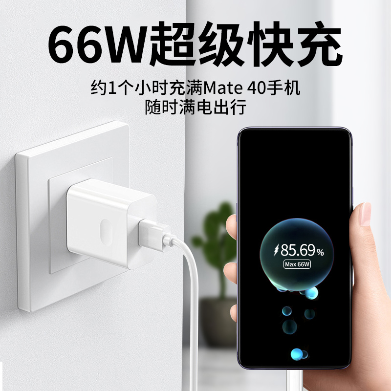 CRDC 66W超级快充适用华为充电器/闪充充电器+Type-c数据线1.5米-2条