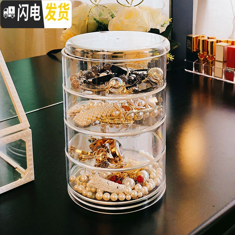 三维工匠透明旋转首饰盒头绳盒发夹饰品耳环架子展示架钉手项链耳坠收纳盒高清大图