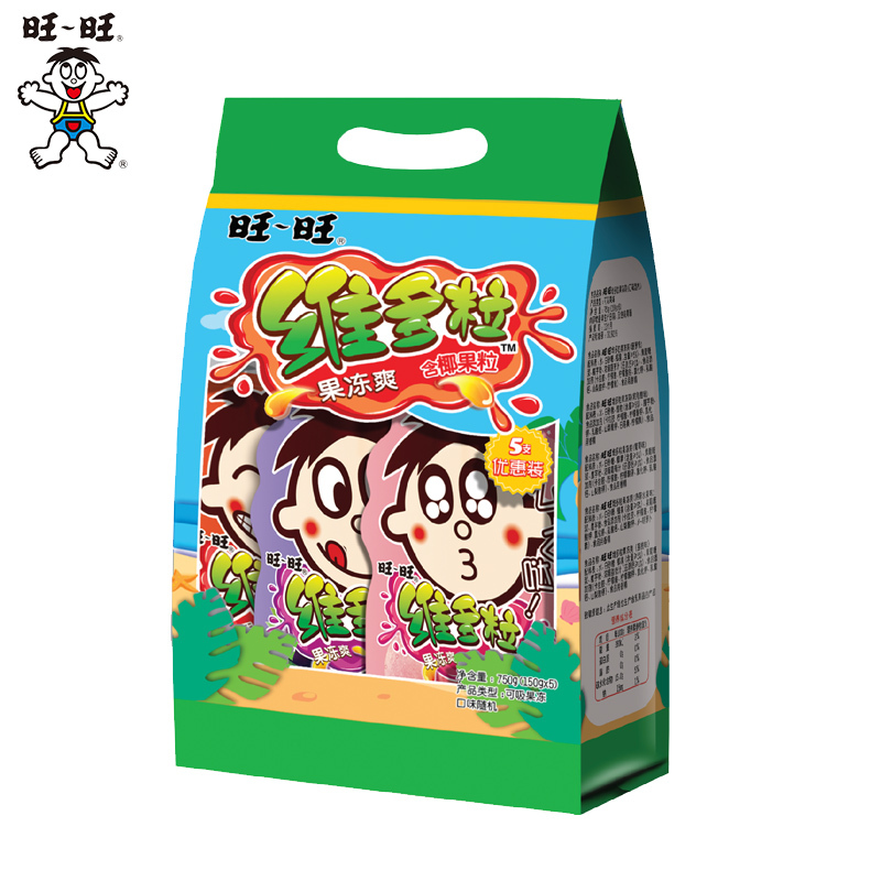旺旺维多粒果冻爽可吸果汁吸吸冻家庭装儿童休闲零食多口味综合750g