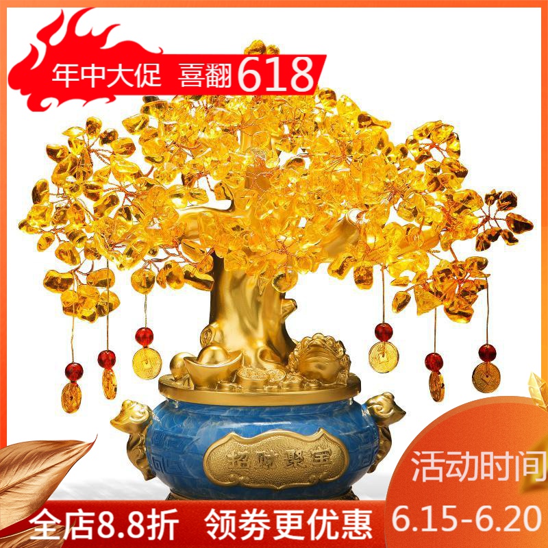 水晶发财树摆件摇钱树聚宝盆办公室店铺酒柜装饰品开业礼品_284_725