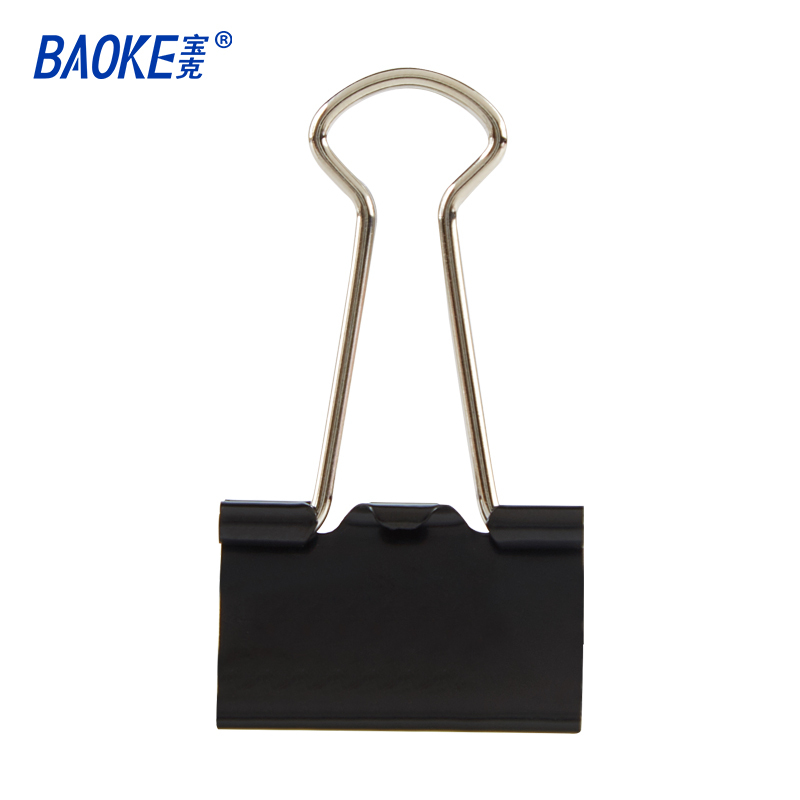 宝克(BAOKE)BC1374 25mm中号长尾夹票夹 金属燕尾夹票据夹子 黑色 48只/筒 2筒高清大图