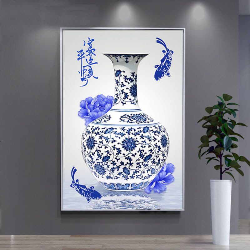 钻石画201817新款客厅小幅花瓶青花瓷中国风简约现代点简单十字绣【价格