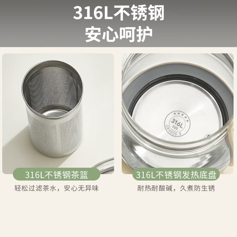 九阳(Joyoung)1.5L 养生壶 0胶水煮茶器 316L不锈钢电烧水壶 保温花茶壶 带滤网 WY303高清大图