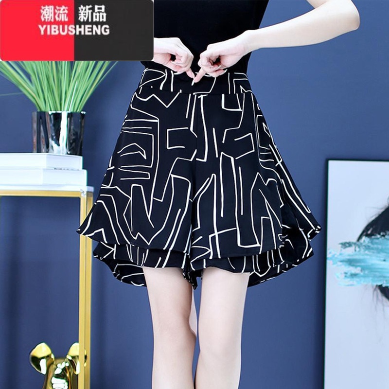 YIBUSHENG冰丝裙裤女士2024新款季薄款大码休闲a字裤阔腿五分短裤子高清大图