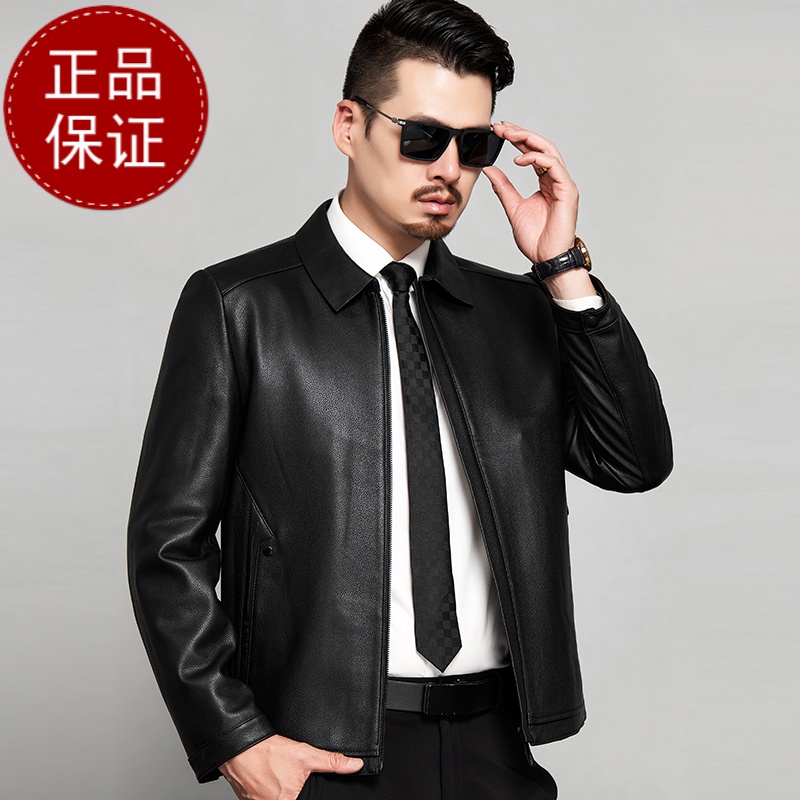 掉皮包换 正品海宁新款头层真皮皮衣男纯皮绵羊皮韩版机车服帅气商务夹克外套潮早买早便宜高清大图