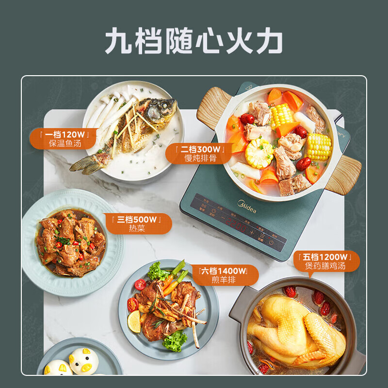 美的(Midea)电磁炉 家用2200W大功率 火锅炉汉森面板 电磁灶 智能定时 旋风防堵风机 MC-E22B04高清大图
