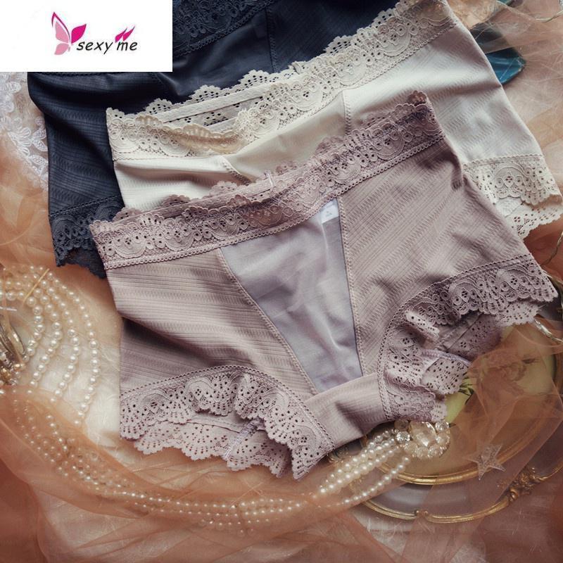 性感内裤女格纹半透明网纱镂空薄棉舒适蕾丝边中腰包臀三角裤fish