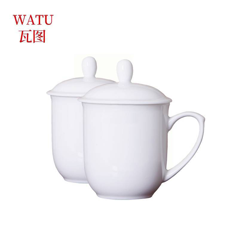 瓦图 纯白陶瓷杯骨瓷茶杯 380ml 1个装高清大图