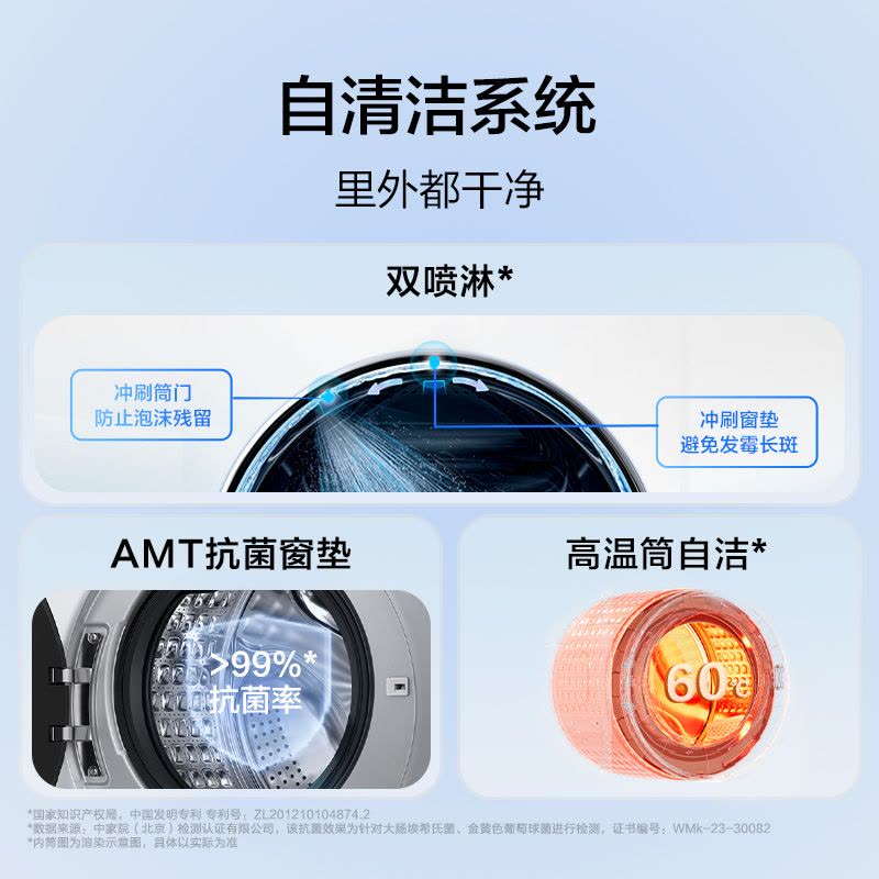 海尔(Haier)初色系列 变频 滚筒洗衣机 超薄机身 巴氏除菌 六维减震 1.21洗净比 XQG100-20D1图片