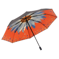 天堂伞 三折全遮光黑胶插画晴雨伞防紫外线太阳伞遮阳伞55cm*8骨 619E望日莲 橙色