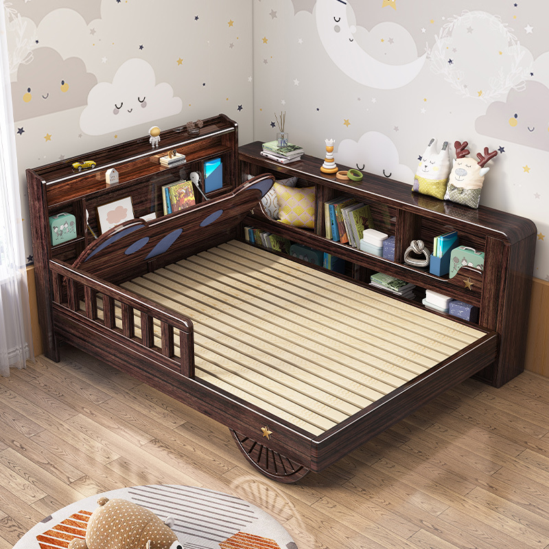 月影梳桐实木儿童床紫金檀木榻榻米床书架床一体卧室多功能储物单人