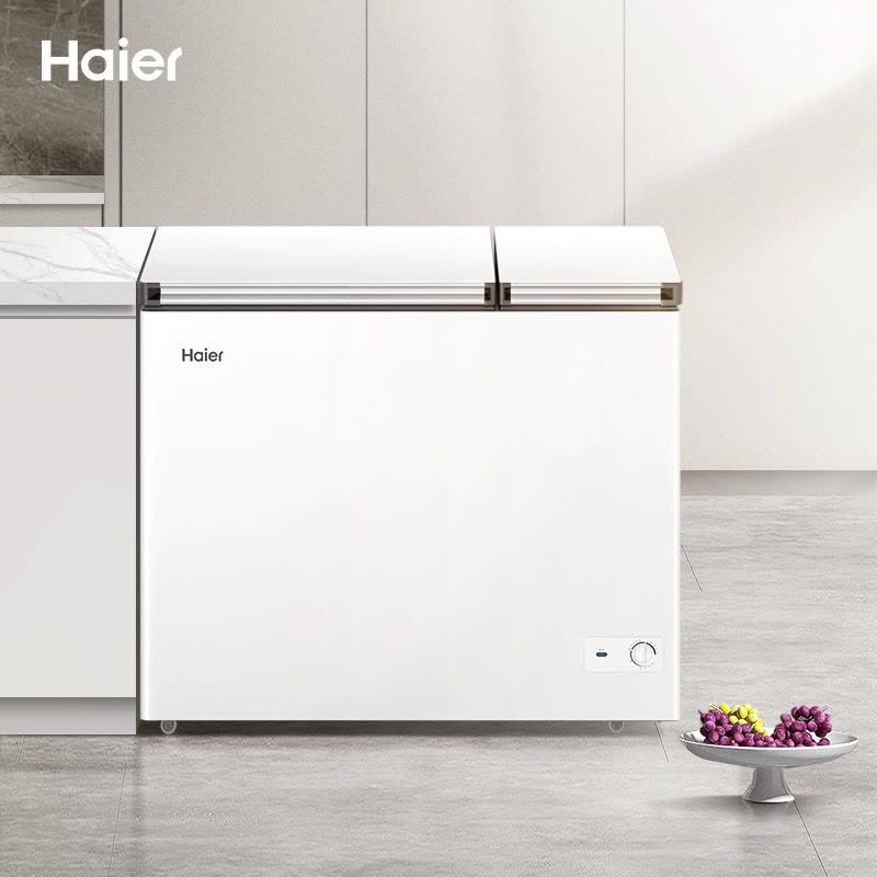 海尔(Haier)210升卧式冰柜冷柜 大冷冻小冷藏冰箱 双温储鲜双重抗菌 100h断电保护 FCD-210GHXD图片
