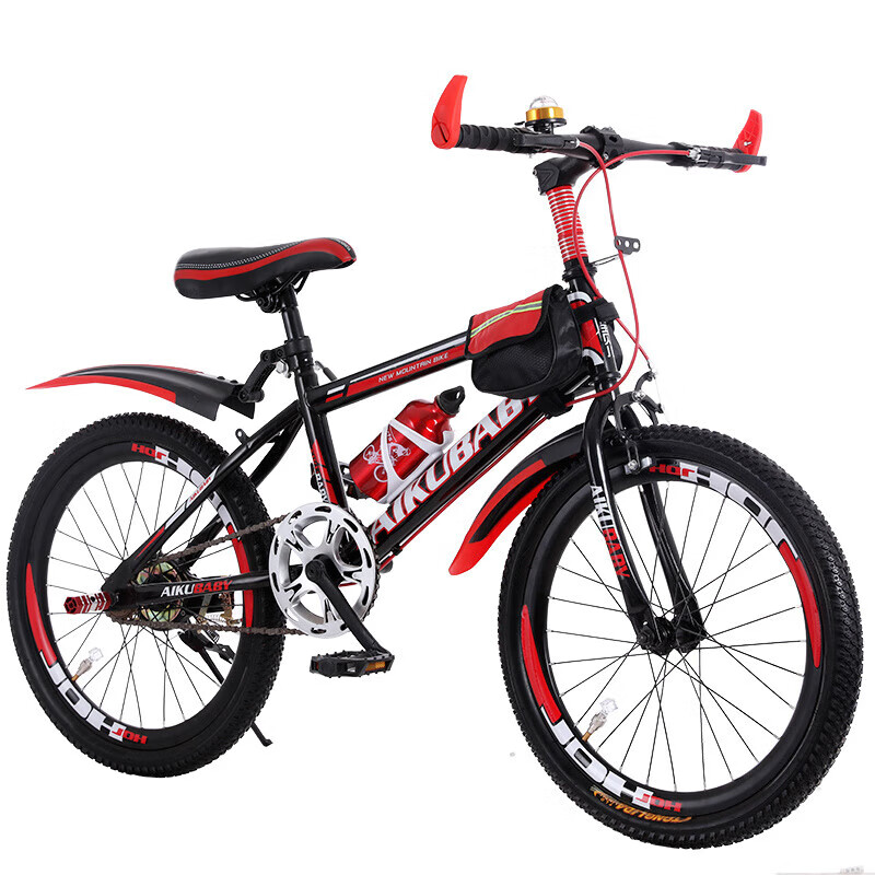 儿童山地车男女中小学生碟刹变速18 20 22 24寸 黑红【单速】+车包+豪华 24寸适用身高150-170厘米