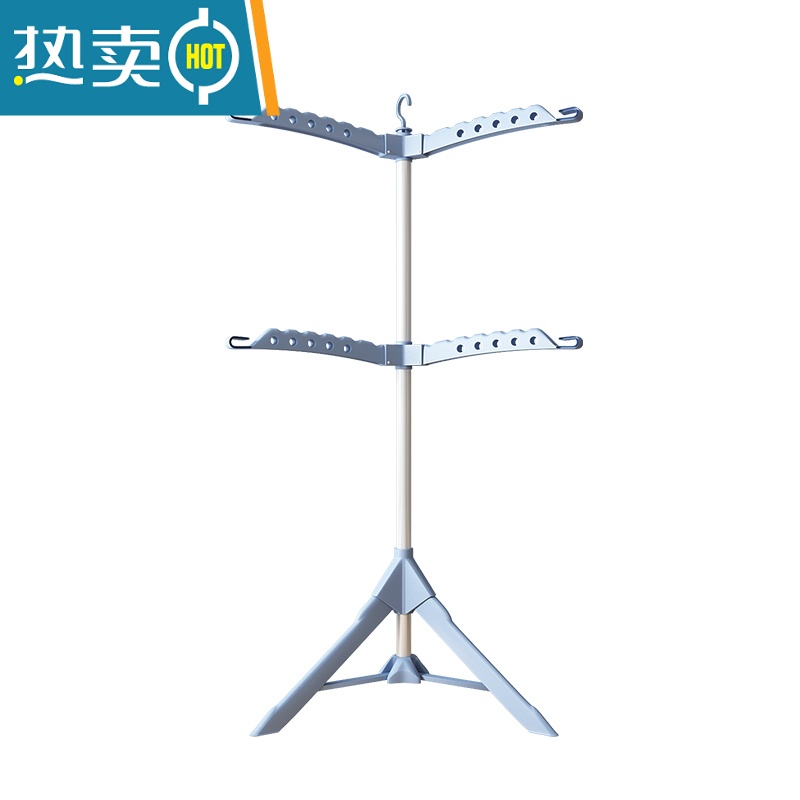 敬平晾衣架落地折叠卧室内凉衣服家用可伸缩晾衣杆阳台婴儿晒衣架器 碳钢管-绿白♥3防风翅♥可升降旋转♥送防风夹 大高清大图