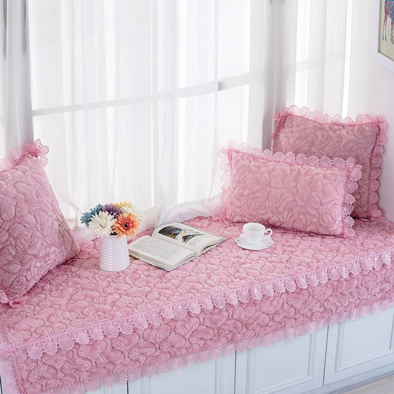 汐岩阳台飘窗垫窗台垫卧室飘窗装饰榻榻米四季坐垫儿童房公主风飘窗毯 玫瑰毛绒-粉色宽50+20*长210cm一张