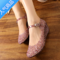 SUNTEK凉鞋女2023年新款夏季水晶坡跟沙滩鞋厚底外穿镂空果冻雨鞋洞洞凉 闪粉偏小一码 40