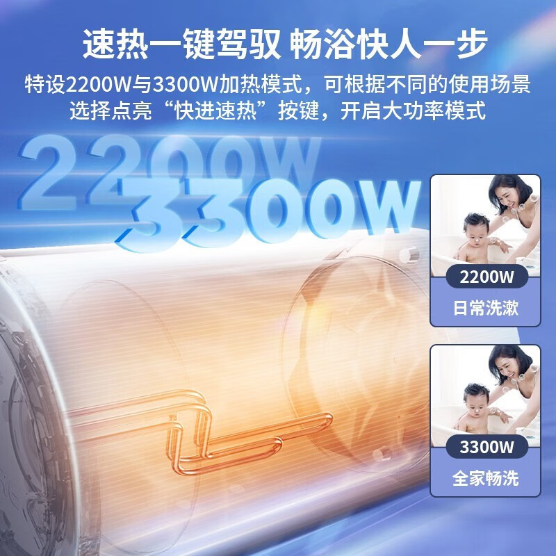 海尔(Haier)电热水器60升一级能效3300W变频速热热水器储水式热水器家用洗浴洗澡镁棒免更换全国联保60L PT5