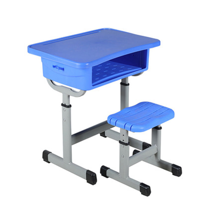铭威盾中小学生培训补习班学习桌学校写字桌套管升降塑钢课桌椅 套管方凳深蓝