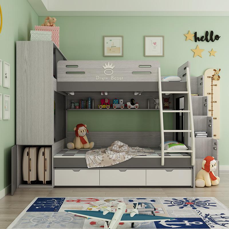 北欧高低床小户型上下床双层床成年儿童床带衣柜床一体组合床定制