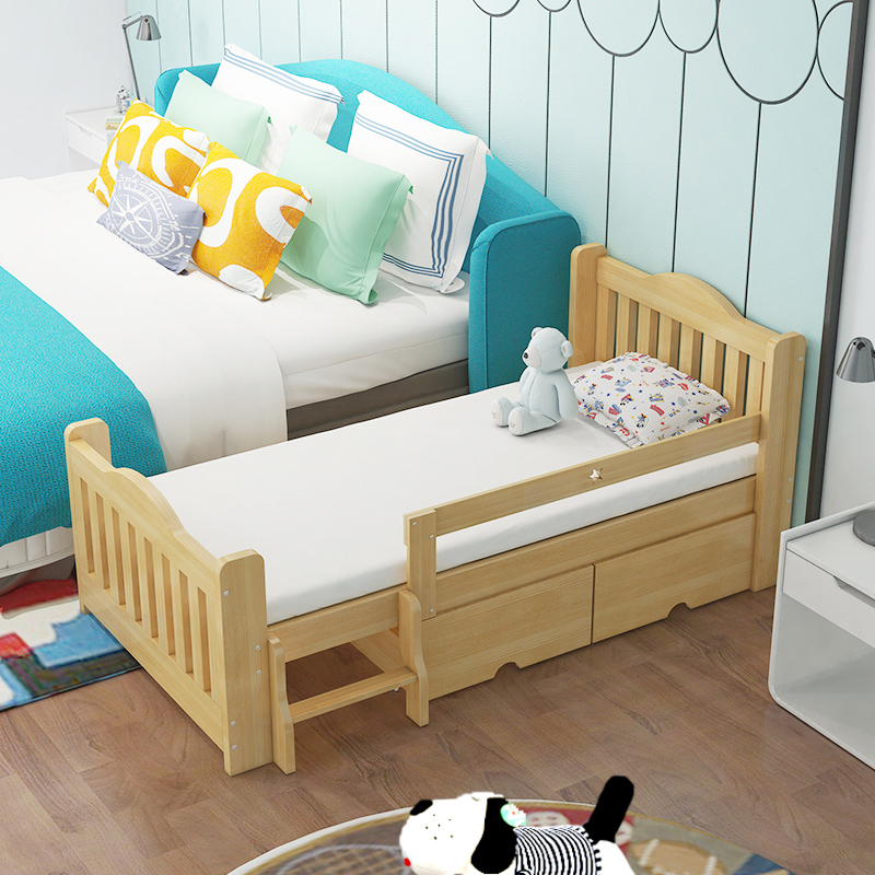 美帮汇儿童床拼接床儿童实木床带护栏男孩床女孩床松木床定制床 加床垫 其他带2个抽屉