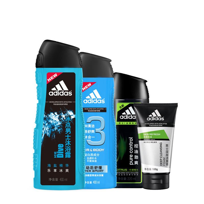 阿迪达斯 adidas 洗沐套装(运动后舒缓400ml+冰点400ml+深层洁面膏100g+控油劲爽洗发水220ml)