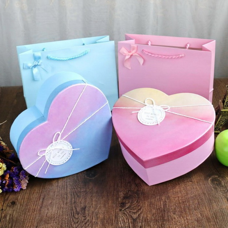 千爱心包装纸鹤星星生日礼盒桃盒子蓝色折纸礼品盒心形 心126t渐变粉
