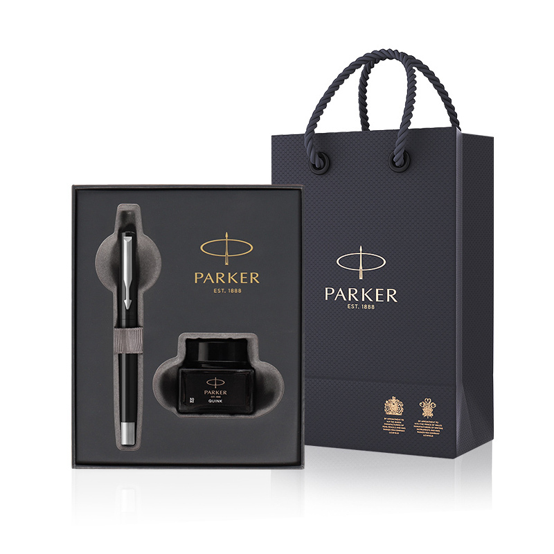 派克PARKER 钢笔 威雅黑色胶杆墨水笔+迷你墨水礼盒 学生办公用品书写金属不锈钢F笔尖0.5mm 可吸墨可替换墨囊