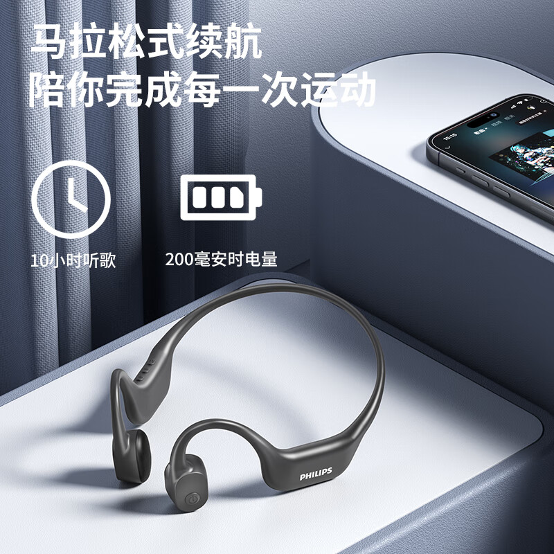 飞利浦(PHILIPS)TAA6609 骨传导蓝牙耳机全能运动黑色高清大图