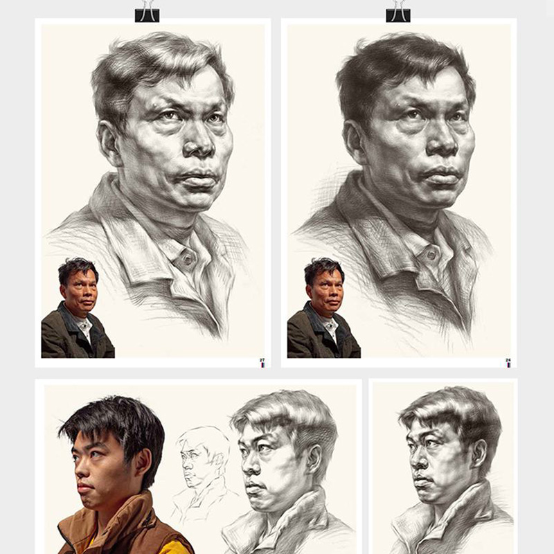 [醉染正版]素描头像从局部到完整临摹卡 2023敲门砖对照临摹卡素描头像照片步骤结构明暗16K基础入门高清初自学者艺术高清大图