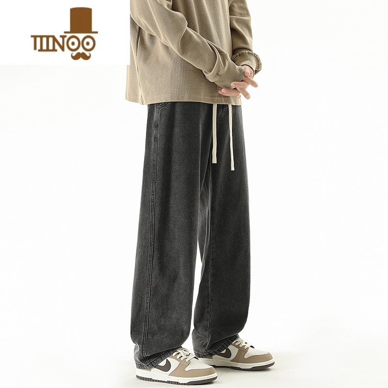 YANXU复古直筒牛仔裤男宽松休闲垂感阔腿长裤美式潮牌男生高街裤子高清大图