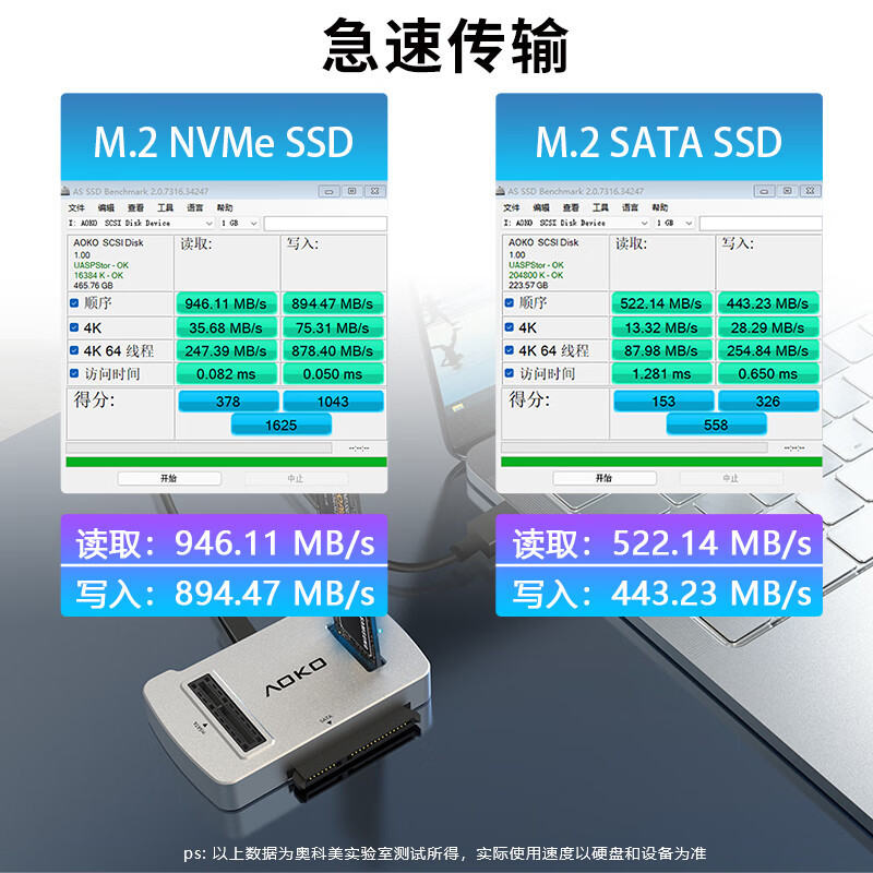 奥科美mSATA/M.2sata/NVMe固态硬盘盒底座2.5/3.5“SATA机械多功能读取读盘器m2转USB双协议转