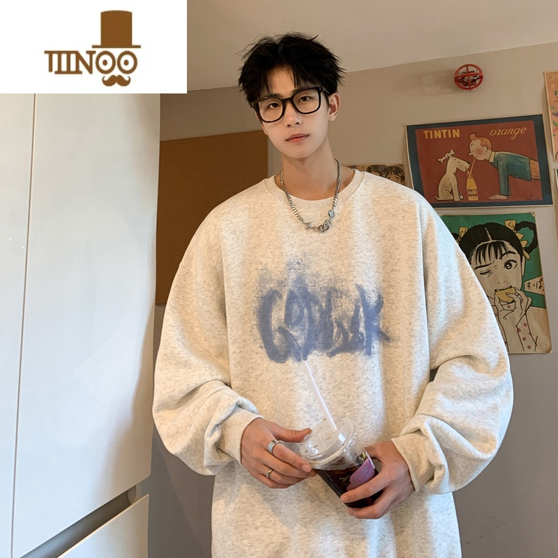 YANXU圆领卫衣男美式高街秋季上衣服慵懒chic潮流oversize百搭外套