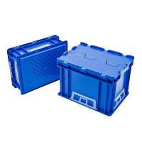 海斯迪克 gnjz-155 加厚塑料零件箱 汽车配储物箱周转箱 收纳工具箱零件箱带盖运输物流箱 E箱-有盖蓝色
