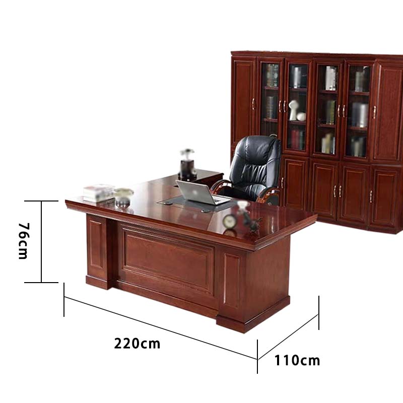 鑫升顺老板桌大班台总裁桌椅组合贴实木皮办公桌简约单人主管经理桌2.2米整套+椅子+六门书柜高清大图
