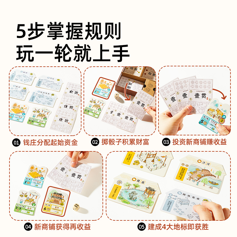 mideer弥鹿儿童桌游大宋骰子街棋盘游戏思维训练聚会益智玩具礼物多功能棋高清大图