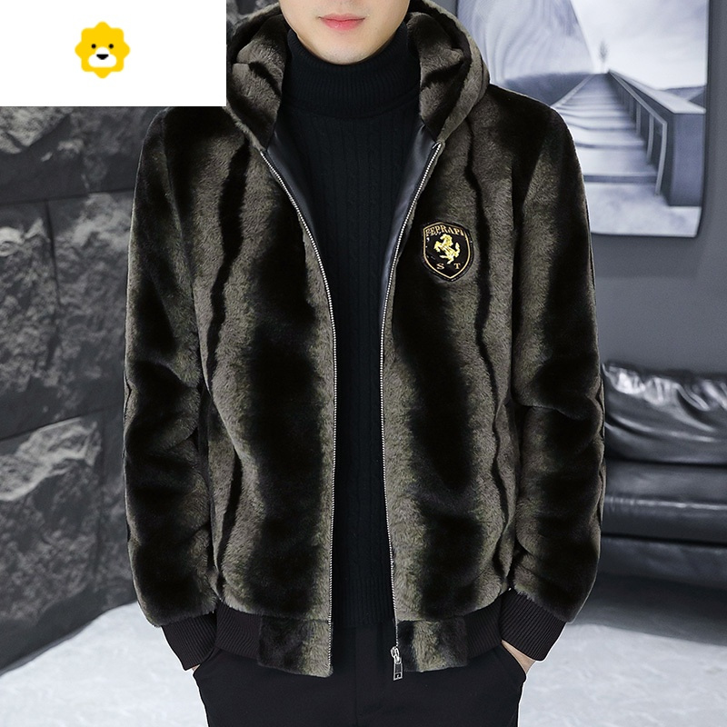 fishbasket男士外套季棉衣2023新款潮流皮草加厚棉服男装金貂绒衣服男