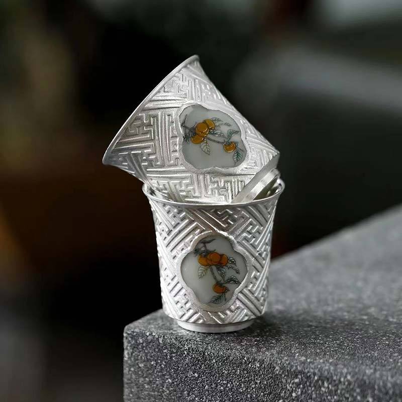 MULTIPOTENT整套茶具鎏银功夫茶具套组柿柿如意盖碗套装郑文强大师作品可收藏高清大图