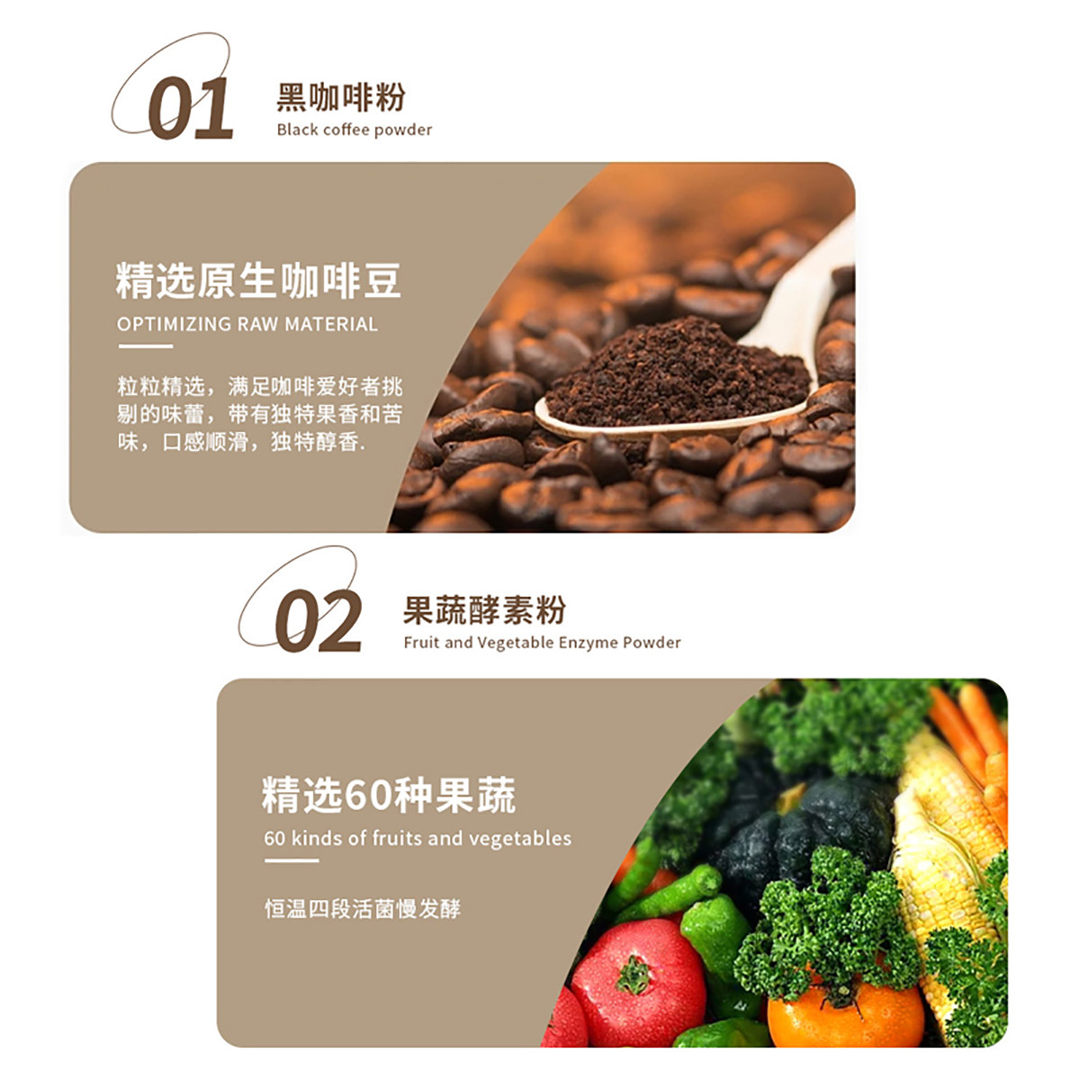 [买2发3]每优健萃酵素咖啡固体饮料3秒速溶冷热双泡含果蔬酵素 2g*20条/盒高清大图